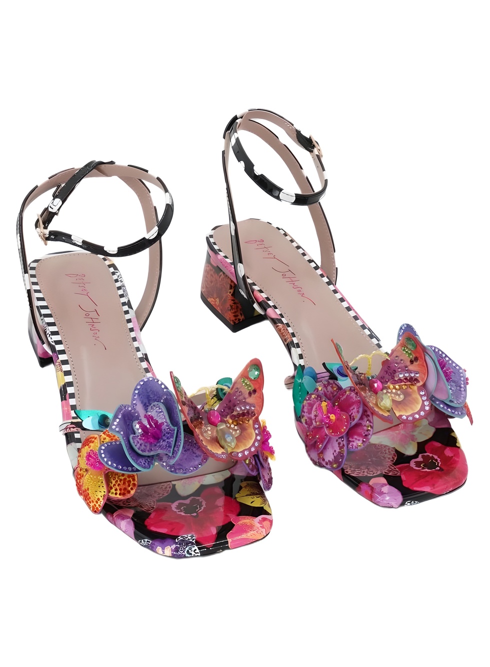Betsey Johnson Maranda Black Multi Floral Butterfly Applique Block Size 8.5M